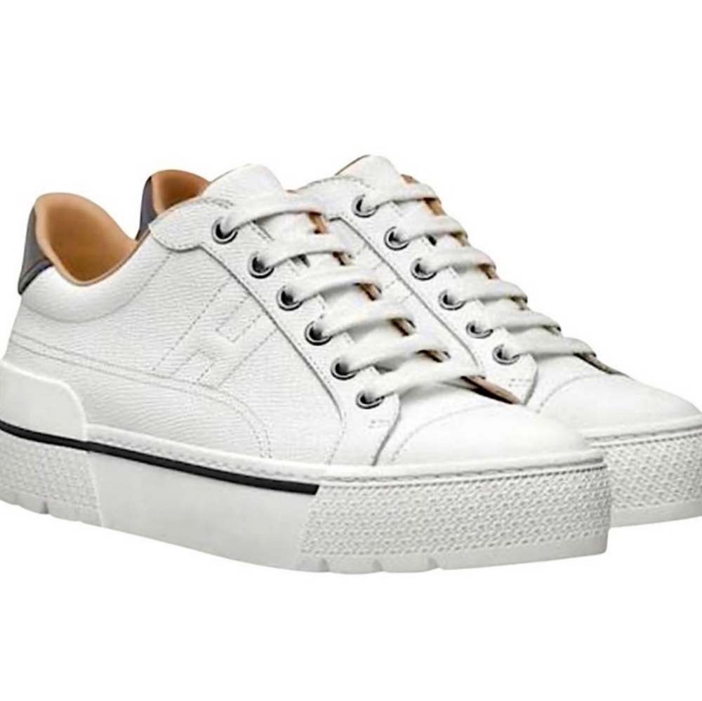 HERMES WHITE CALFSKIN LEATHER VOLTAGE POLO SNEAKER 39/9